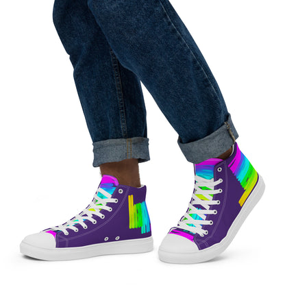 Walking left in mens sneakers HappyStuff rainbow shoes purple high tops with Happy Rainbow Painted bright colour spectrum print