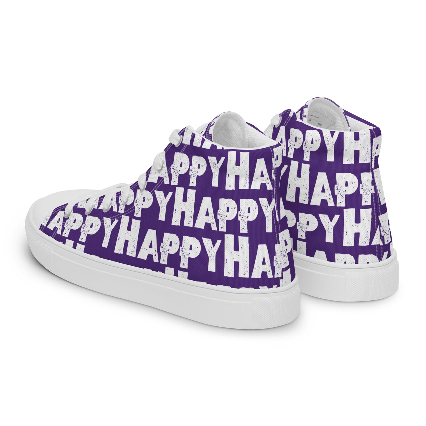 Mens Sneakers side rear view purple and white Happy Sponge Print High Tops HappyStuff brand