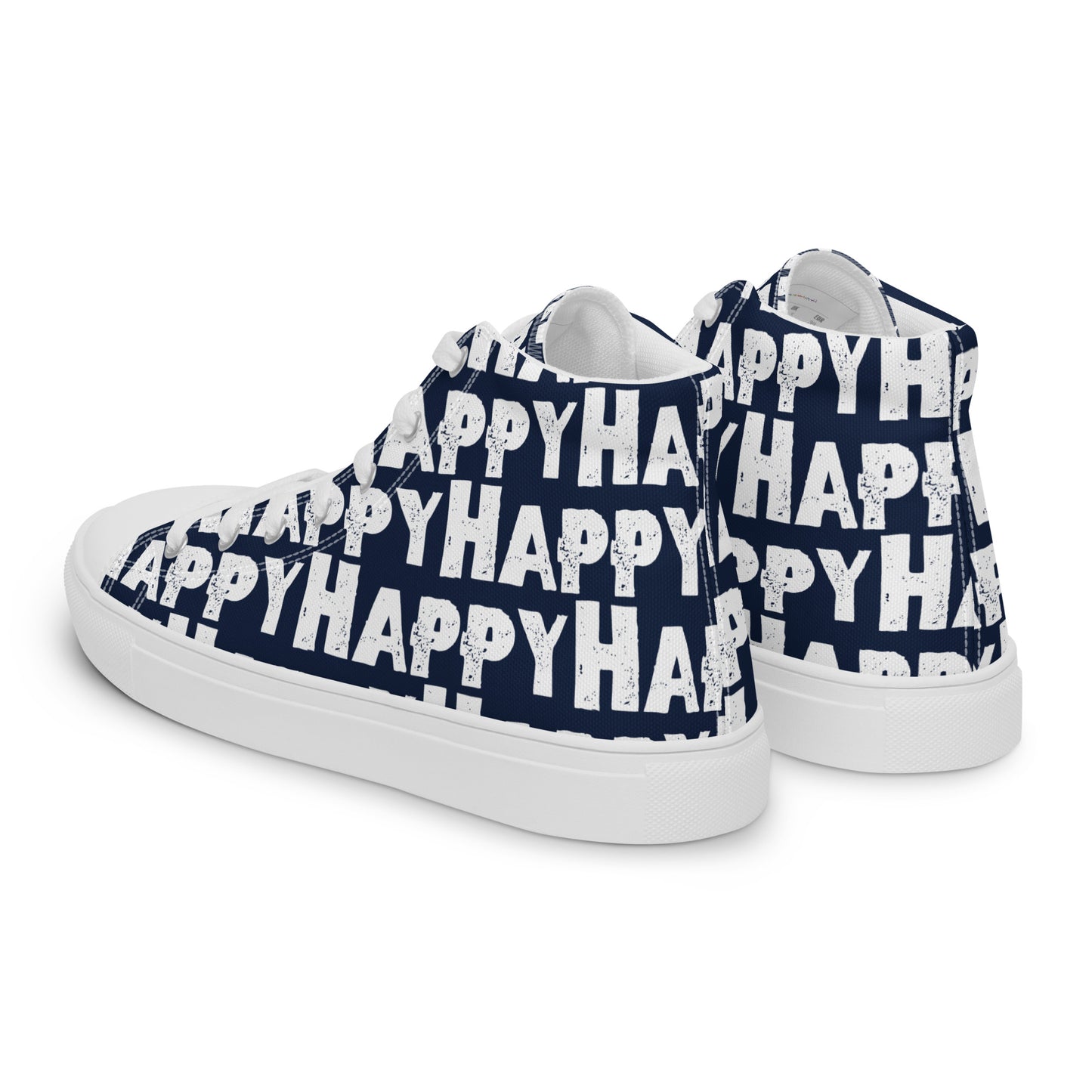 Mens Sneakers side rear view navy blue and white Happy Sponge Print High Tops HappyStuff brand