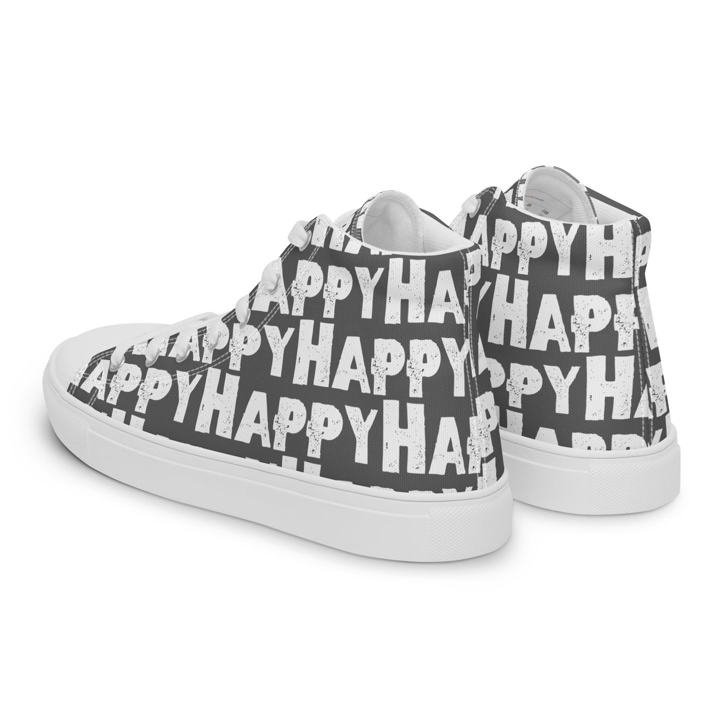 Mens Sneakers side rear view slate grey and white Happy Sponge Print High Tops HappyStuff brand