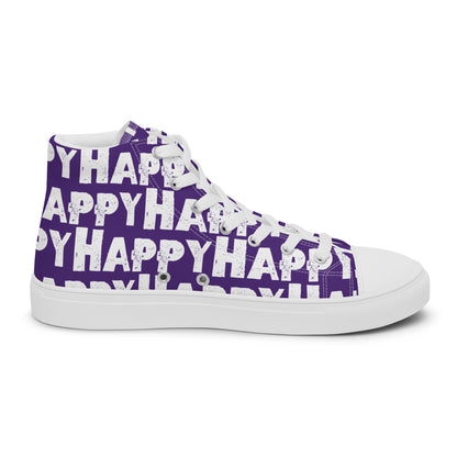 Cool Shoes Mens Sneakers inside view left shoe purple and white Happy Sponge Print High Top Sneakers HappyStuff brand