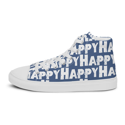 Cool Shoes Mens Sneakers outside view left shoe denim blue and white Happy Sponge Print High Top Sneakers HappyStuff brand