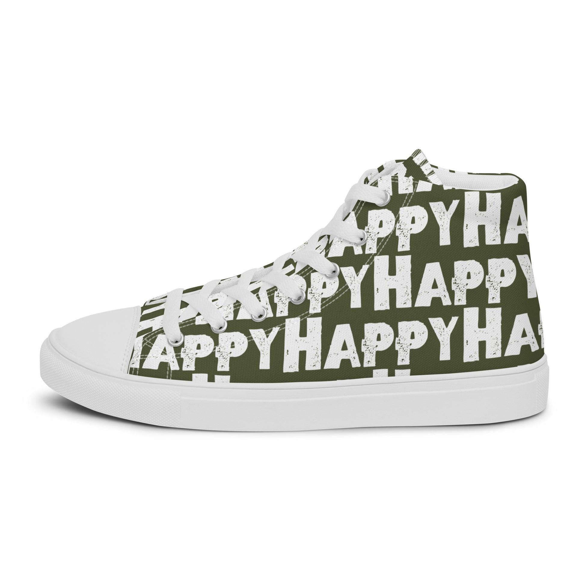 Cool Shoes Mens Sneakers outside view left shoe khaki green and white Happy Sponge Print High Top Sneakers HappyStuff brand