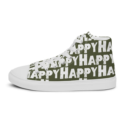 Cool Shoes Mens Sneakers outside view left shoe khaki green and white Happy Sponge Print High Top Sneakers HappyStuff brand