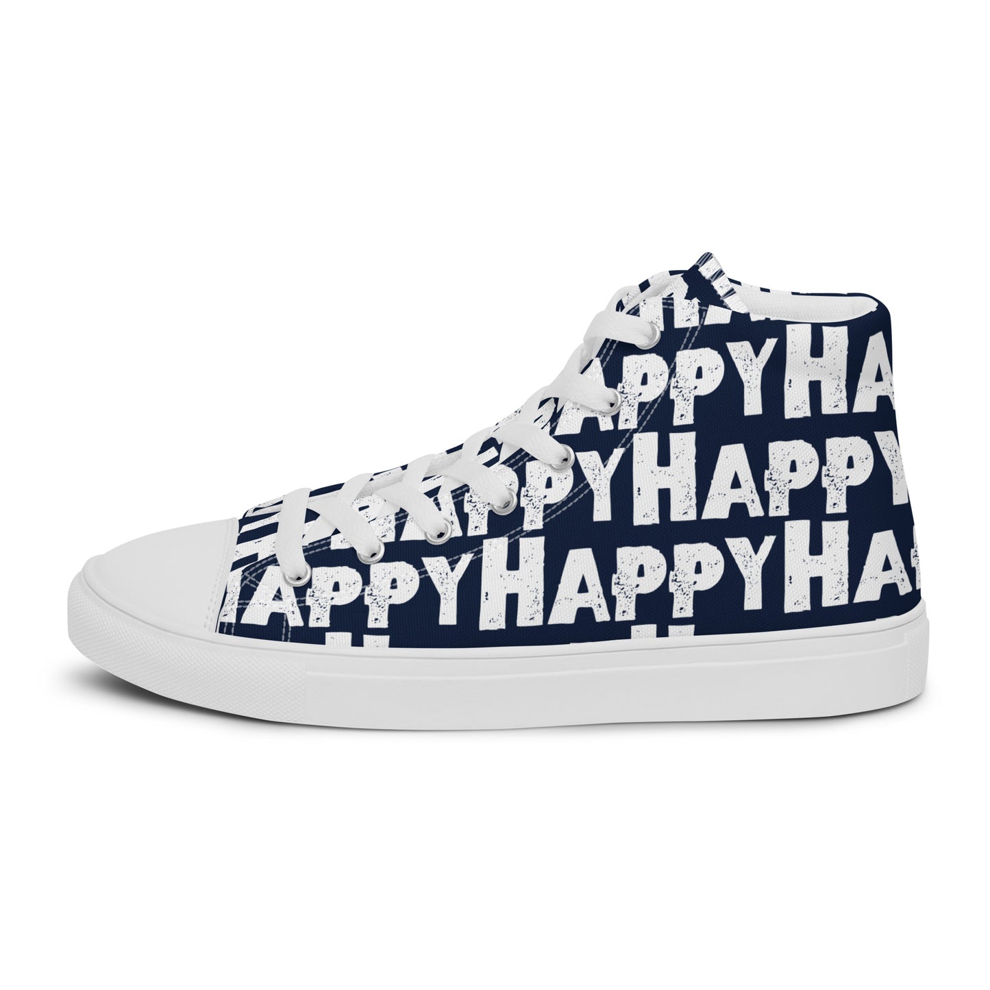 Cool Shoes Mens Sneakers outside view left shoe navy blue and white Happy Sponge Print High Top Sneakers HappyStuff brand