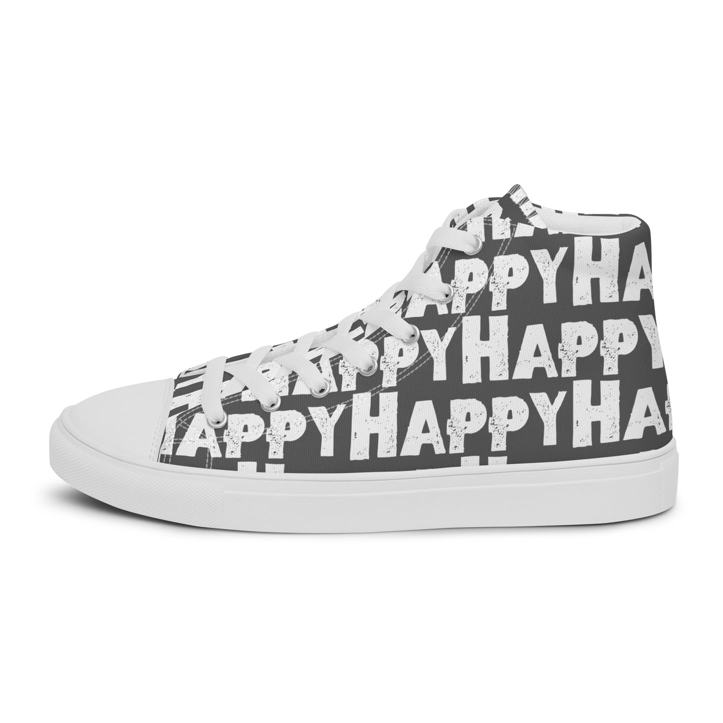 Cool Shoes Mens Sneakers outside view left shoe slate grey and white Happy Sponge Print High Top Sneakers HappyStuff brand