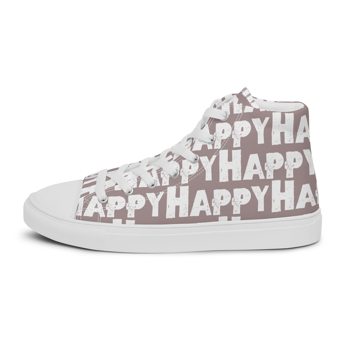 Cool Shoes Mens Sneakers outside view left shoe taupe and white Happy Sponge Print High Top Sneakers HappyStuff brand