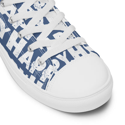 Fun Shoes denim blue and white Happy Sponge Print High Tops lace up White laces faux leather toe cap closeuptex