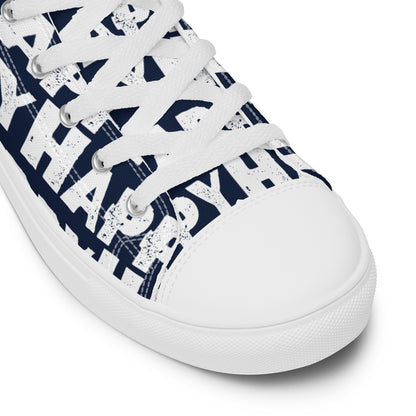 Fun Shoes navy blue and white Happy Sponge Print High Tops lace up White laces faux leather toe cap closeupte