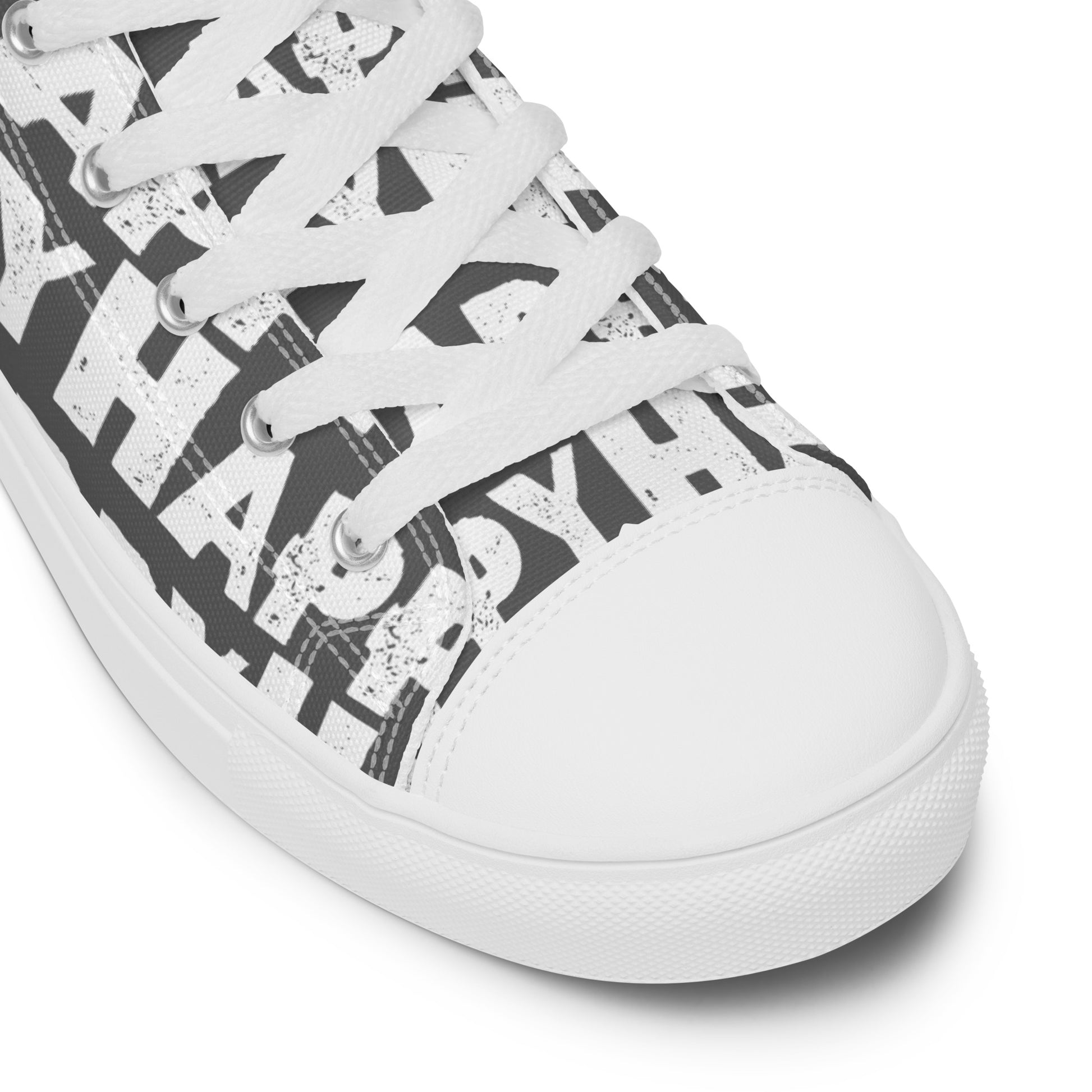 Fun Shoes slate grey and white Happy Sponge Print High Tops lace up White laces faux leather toe cap closeupte