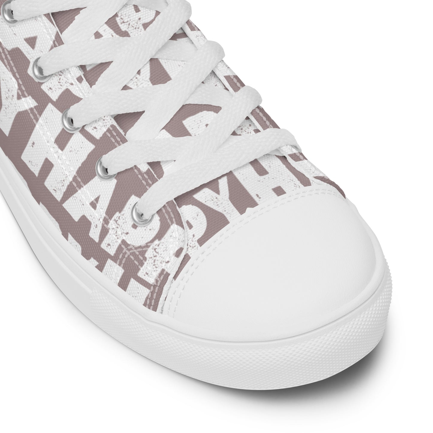 Fun Shoes taupe and white Happy Sponge Print High Tops lace up White laces faux leather toe cap closeupte