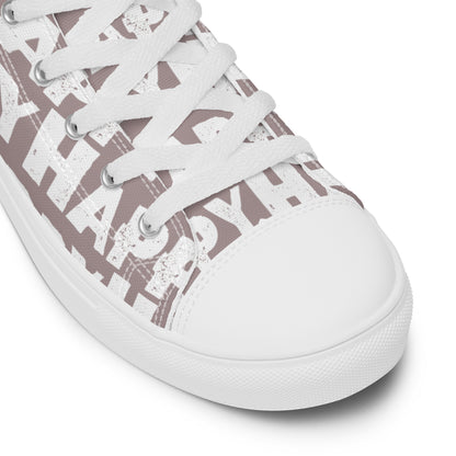 Fun Shoes taupe and white Happy Sponge Print High Tops lace up White laces faux leather toe cap closeupte