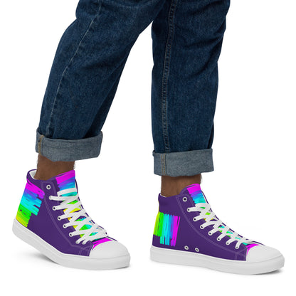 Walking right in mens sneakers HappyStuff high top purple shoes Happy Rainbow Painted bright colour spectrum print rainbow shoes