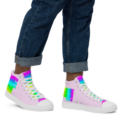 Walking right in mens sneakers HappyStuff high top pink shoes Happy Rainbow Painted bright colour spectrum print rainbow shoes