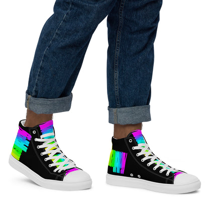 Walking right in mens sneakers HappyStuff high top black shoes Happy Rainbow Painted bright colour spectrum print rainbow shoes