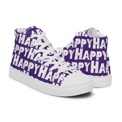 Happy Shoes mens right shoe front view left shoe back view Happy Sponge Print Purple and White High Tops HappyStuff brand