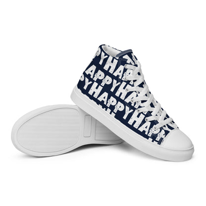 Vintage Shoes style navy blue and white Happy Sponge Print High Tops EVA Rubber Outsole closeup sole view