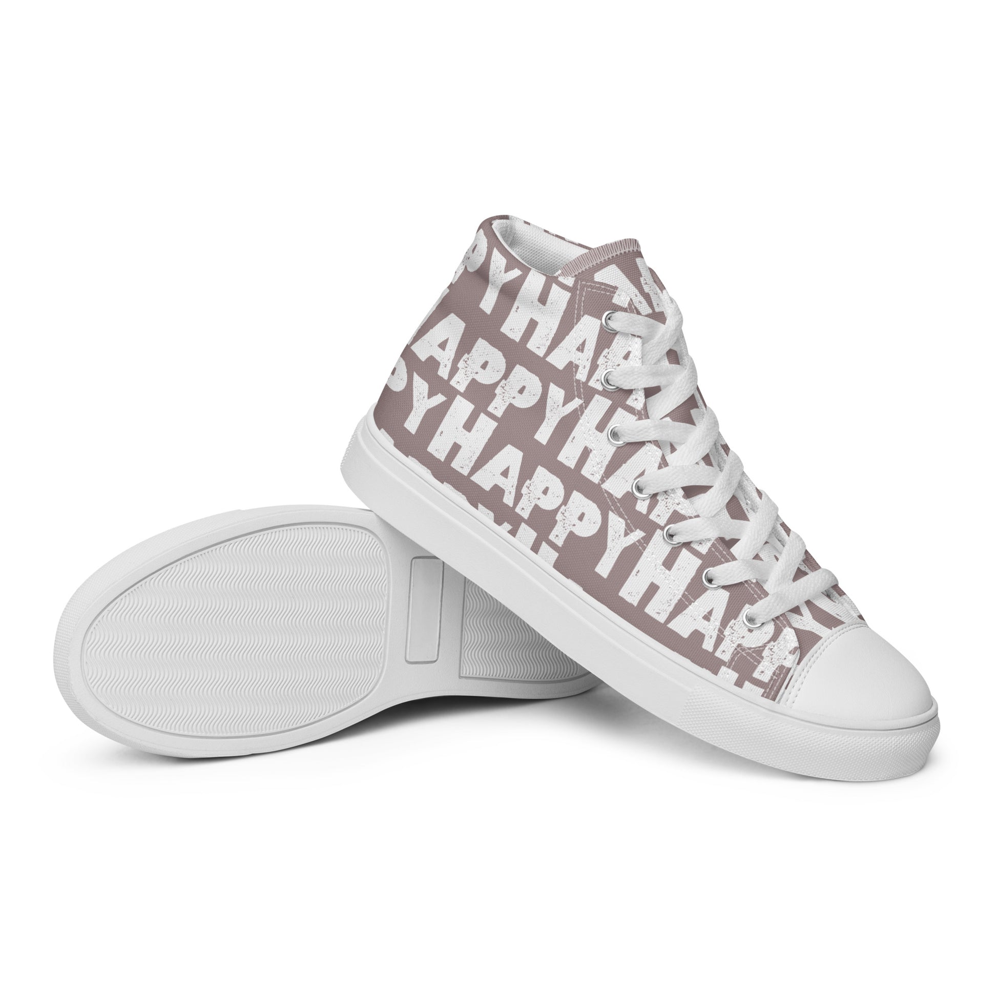 Vintage Shoes style taupe and white Happy Sponge Print High Tops EVA Rubber Outsole closeup sole view