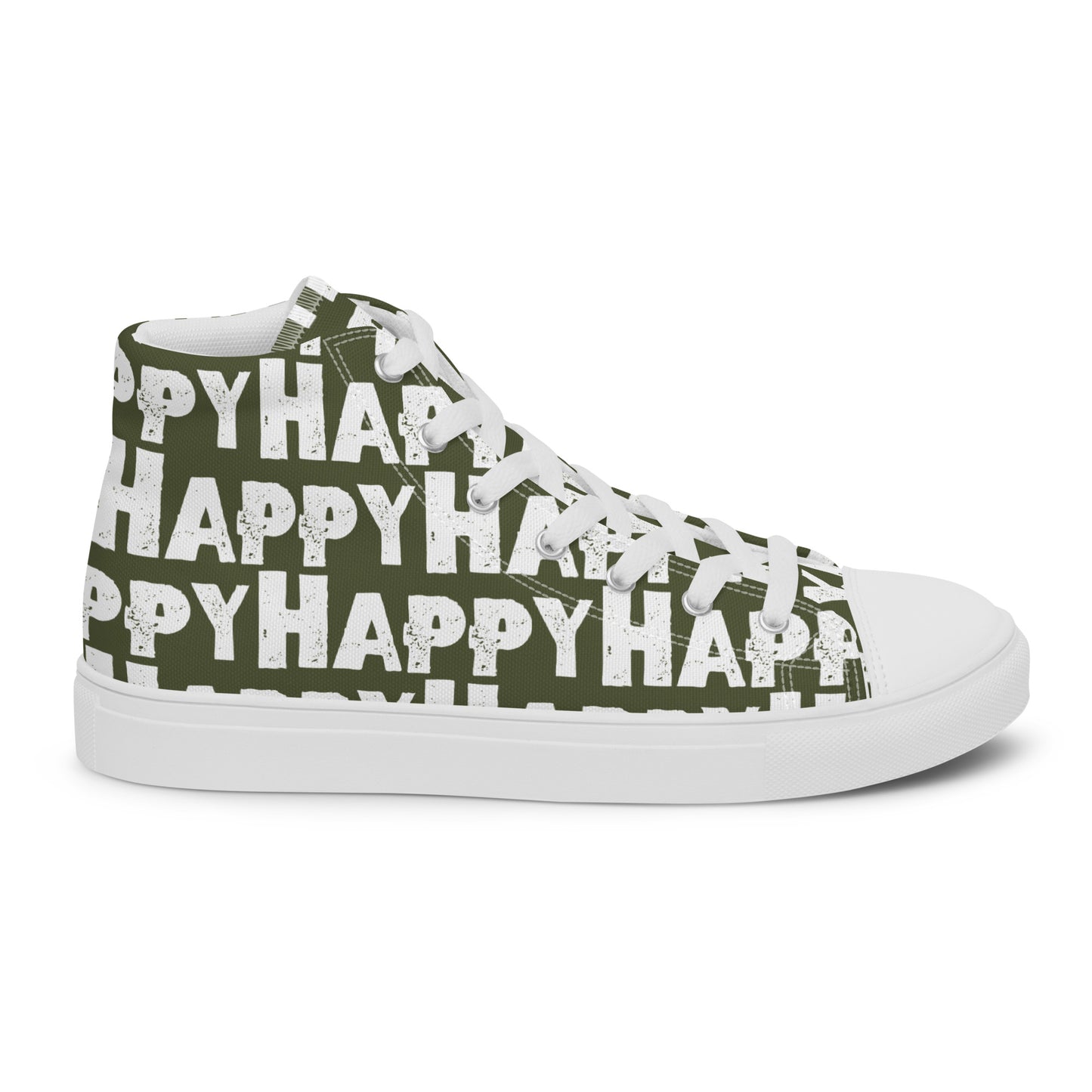 Cool Shoes Mens Sneakers inside view left shoe khaki green and white Happy Sponge Print High Top Sneakers HappyStuff brand