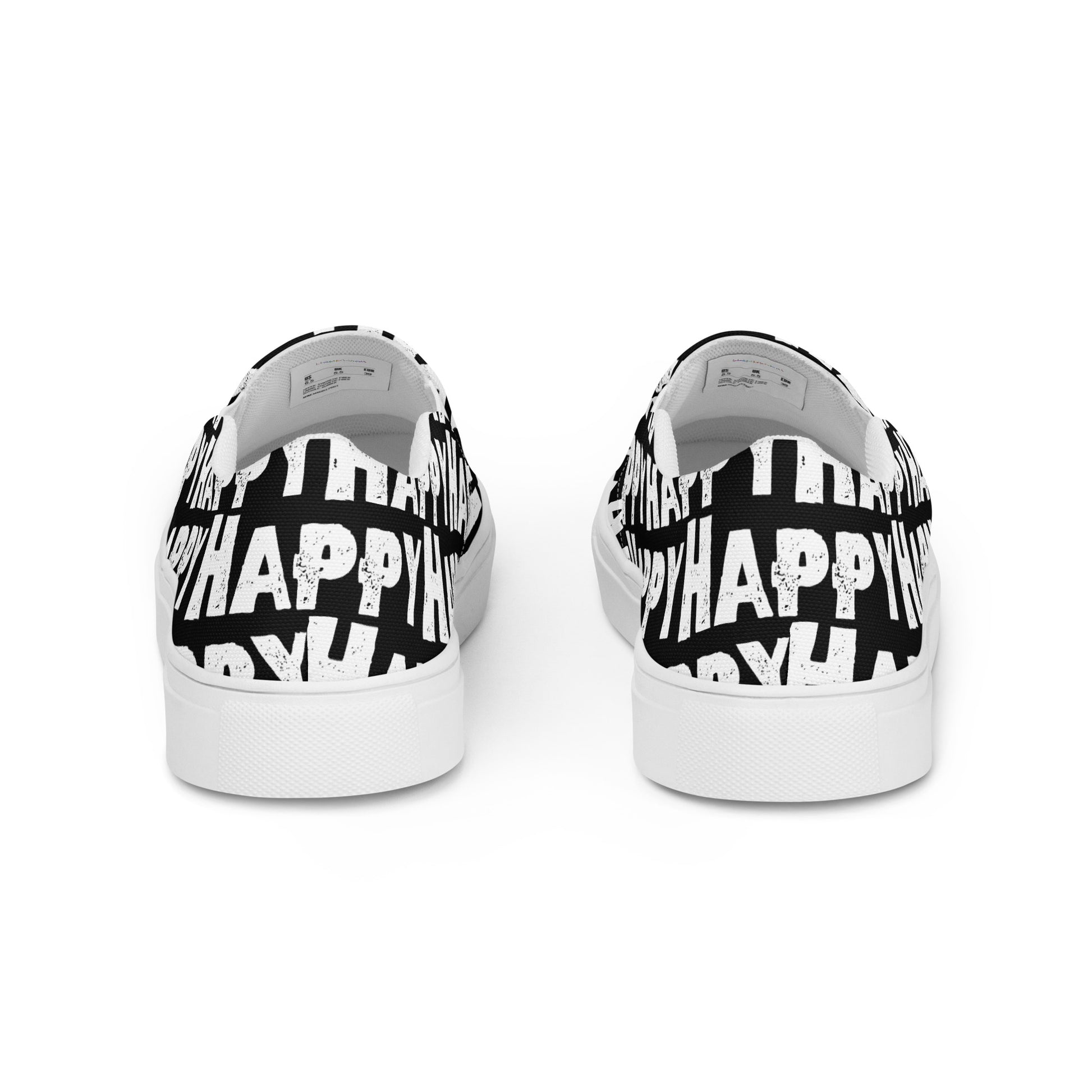 Rear view Fun Shoes Mens Sneakers black shoes with white Happy Sponge Print Slip on Shoes HappyStuff brand