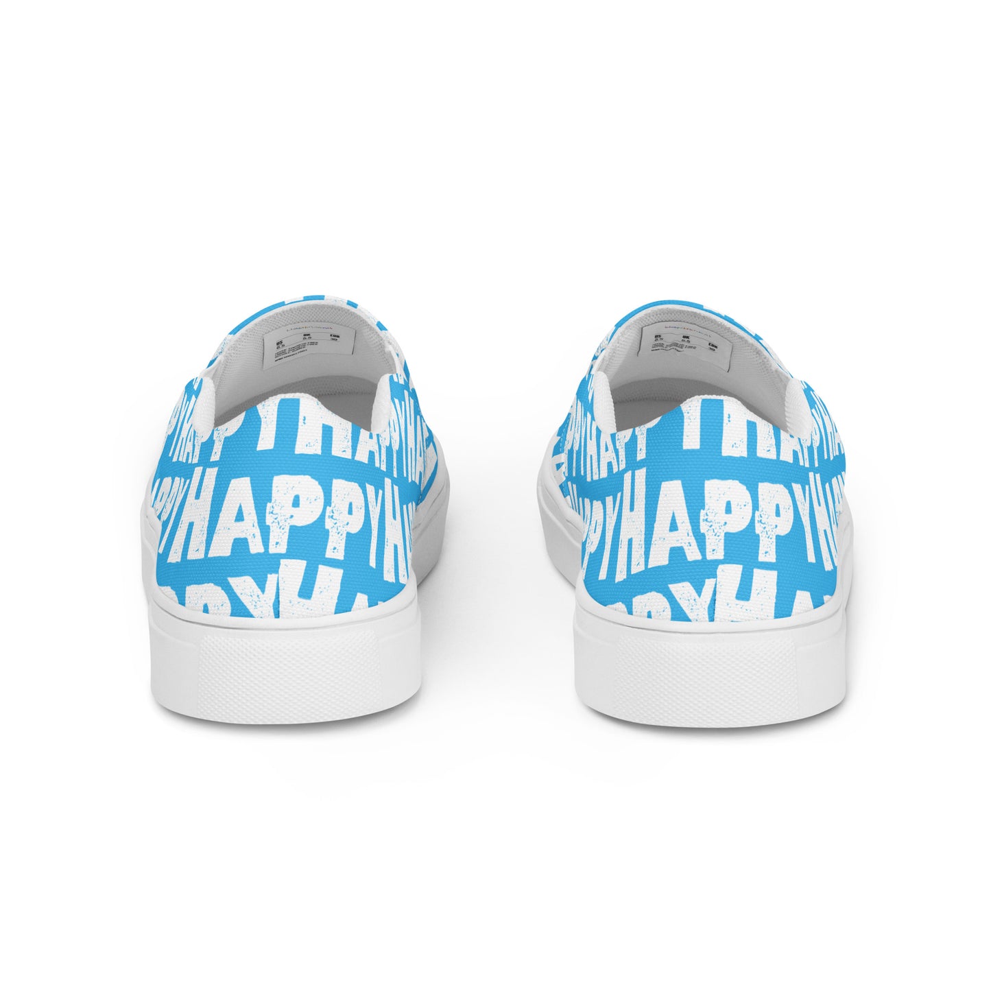 Rear view Fun Shoes Mens Sneakers blue shoes with white Happy Sponge Print Slip on Shoes HappyStuff brand