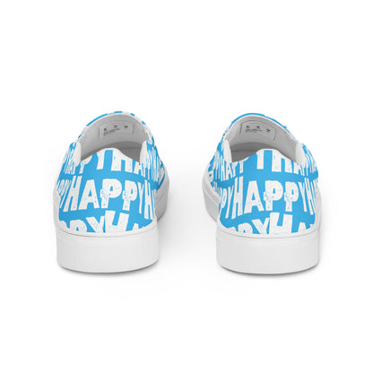 Rear view Fun Shoes Mens Sneakers blue shoes with white Happy Sponge Print Slip on Shoes HappyStuff brand