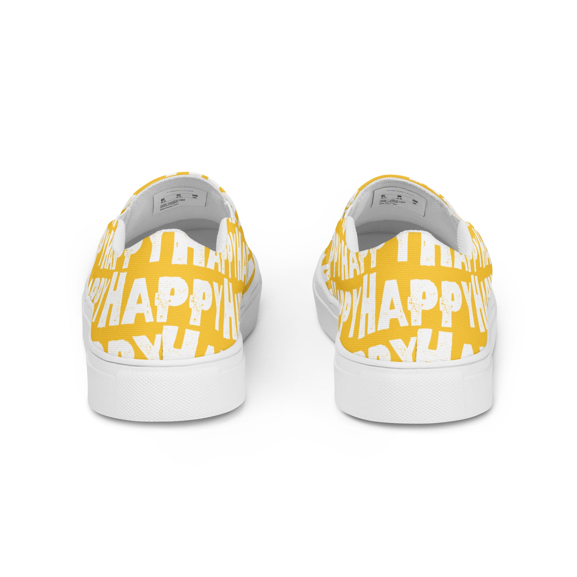 Rear view Fun Shoes Mens Sneakers yellow shoes with white Happy Sponge Print Slip on Shoes HappyStuff brand