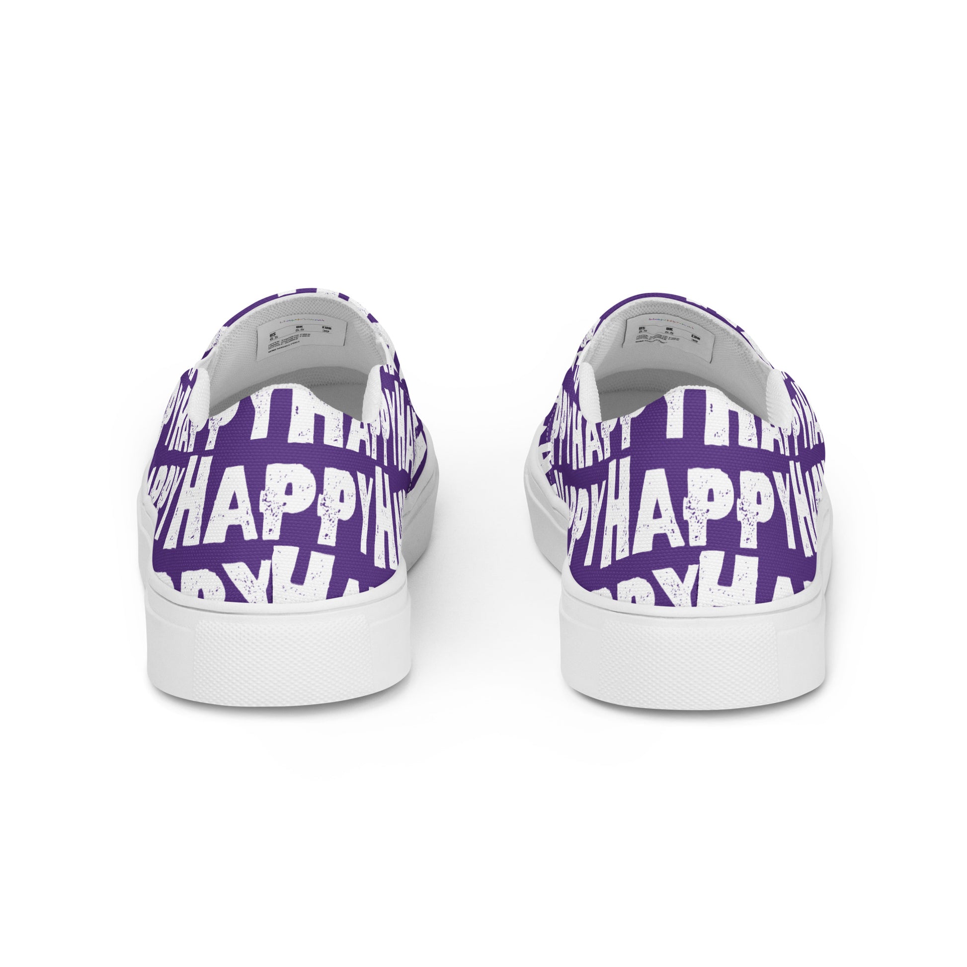 Rear view Fun Shoes Mens Sneakers purple shoes with white Happy Sponge Print Slip on Shoes HappyStuff brand