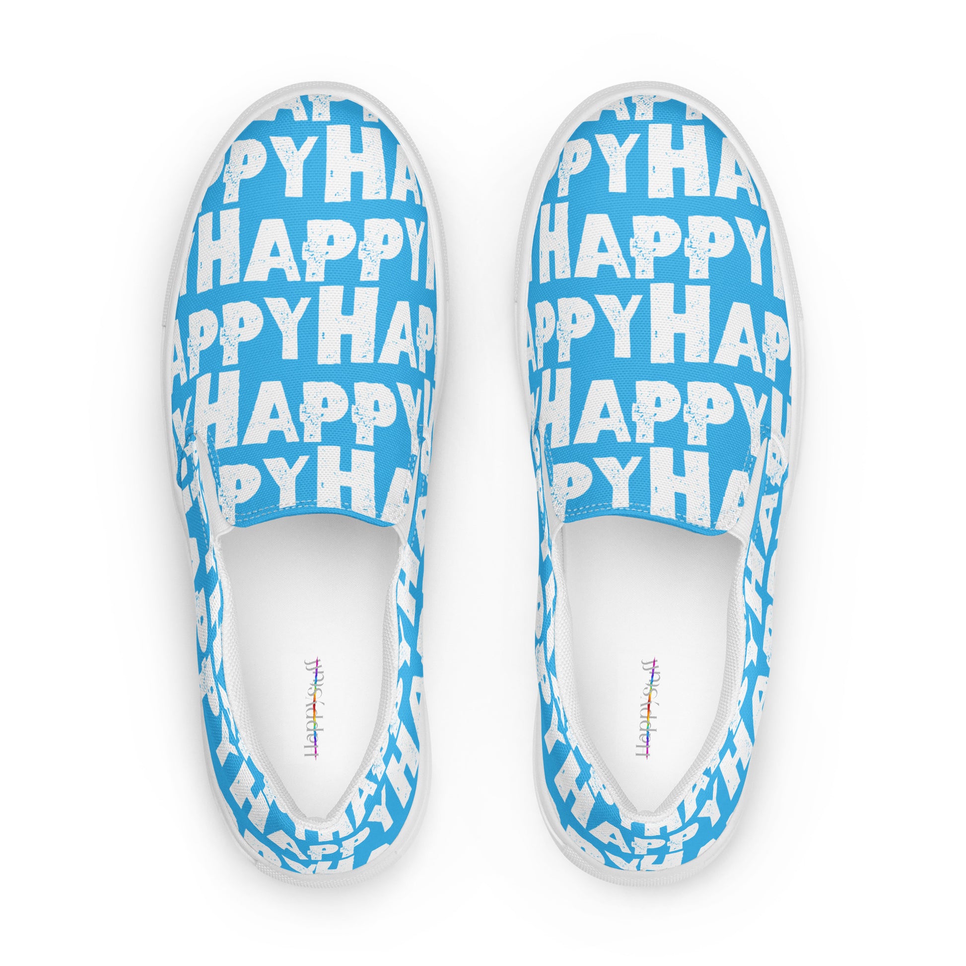 Top view Mens Sneakers blue shoes with white Happy Sponge Print Fun Shoes HappyStuff brand Deck Shoes