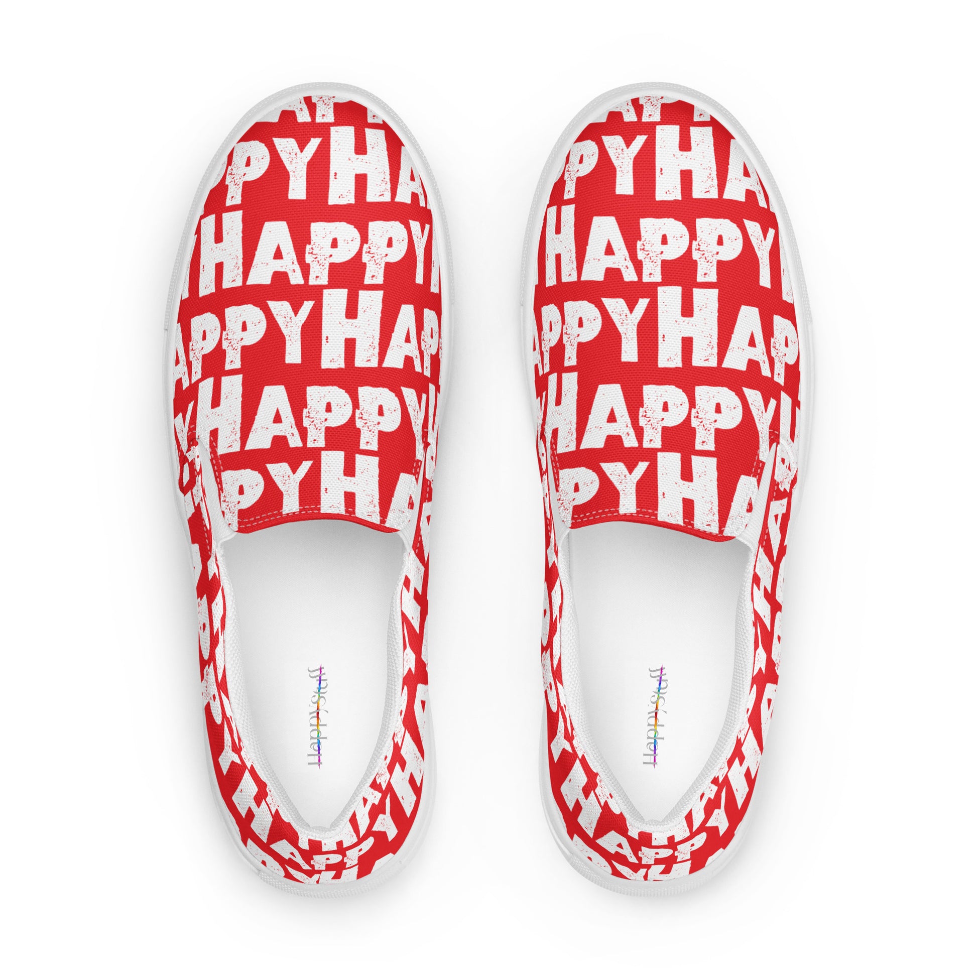 Top view Mens Sneakers red shoes with white Happy Sponge Print Fun Shoes HappyStuff brand Deck Shoes