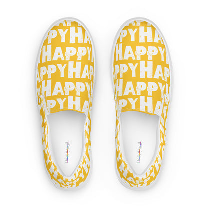 Top view Mens Sneakers yellow shoes with white Happy Sponge Print Fun Shoes HappyStuff brand Deck Shoes