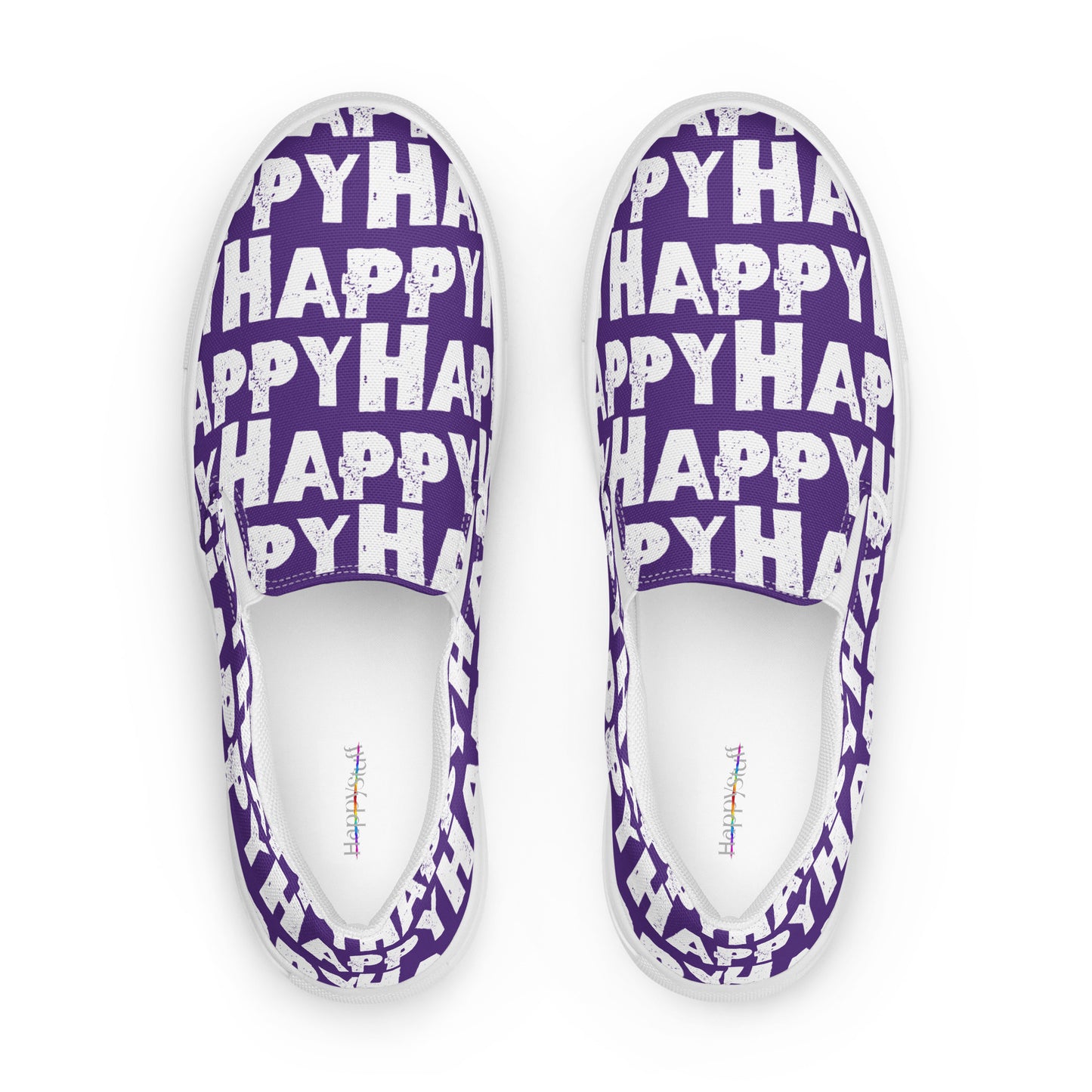 Top view Mens Sneakers purple shoes with white Happy Sponge Print Fun Shoes HappyStuff brand Deck Shoes