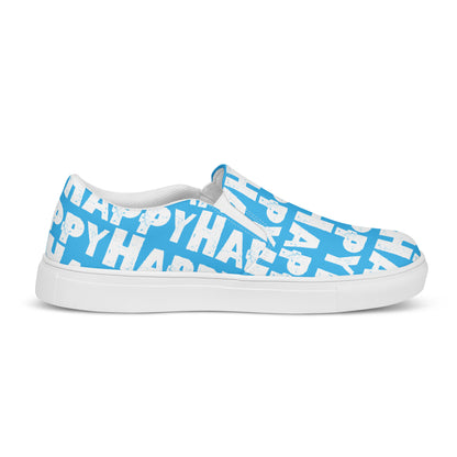 Happy Shoes Mens Slip on Shoes inside view left shoe blue and white Happy Sponge Print Deck Shoes HappyStuff brand