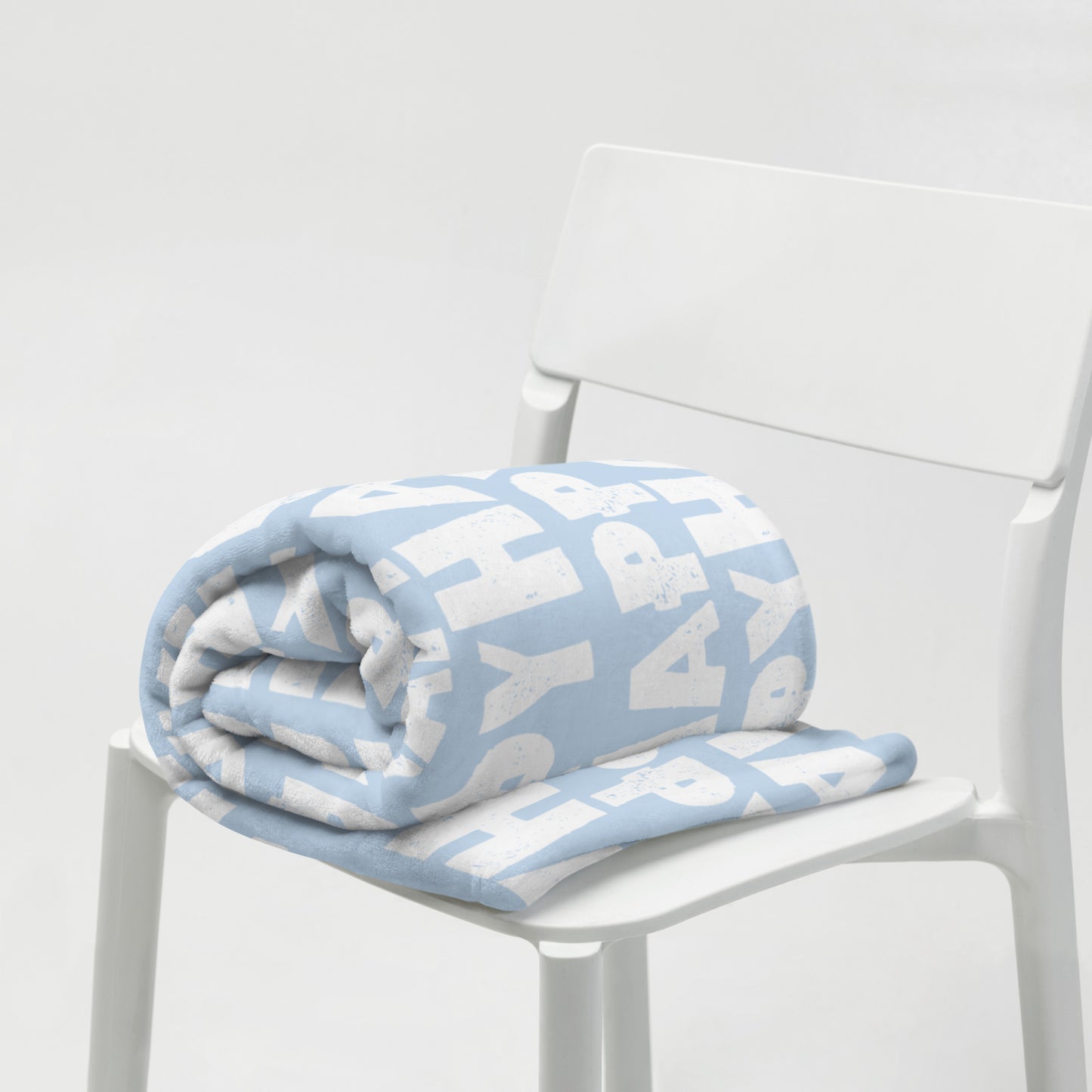 Throw Blanket "Happy" Sponge Print Baby Blue Soft Blanket