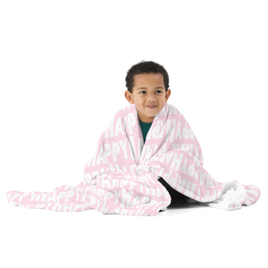 Throw Blanket "Happy" Sponge Print Baby Pink Soft Blanket