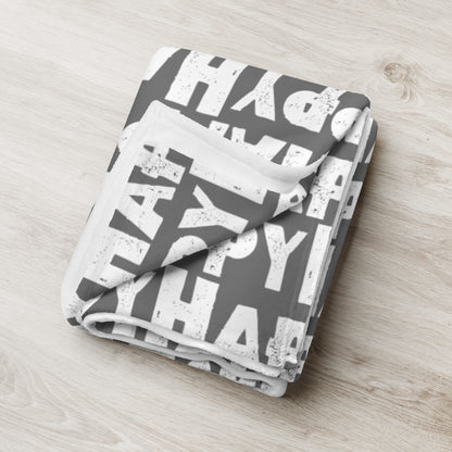 Throw Blanket "Happy" Sponge Print Dark Grey Soft Blanket