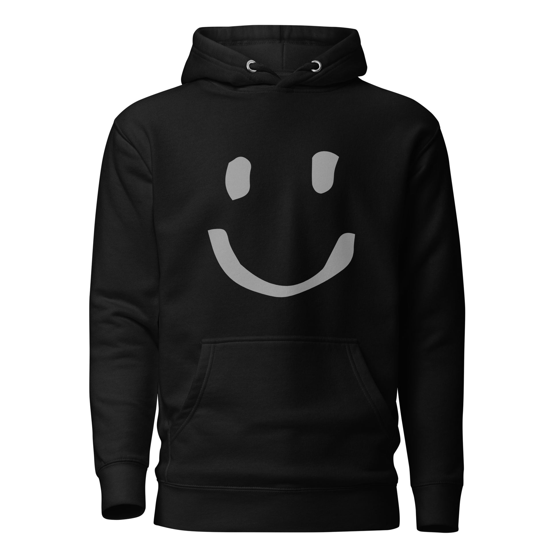 Black Cotton Hoodie Happy Face Painted Printed Modern Fit All Gender Hoodie tailored fit pouch pocket Flat matching draw string