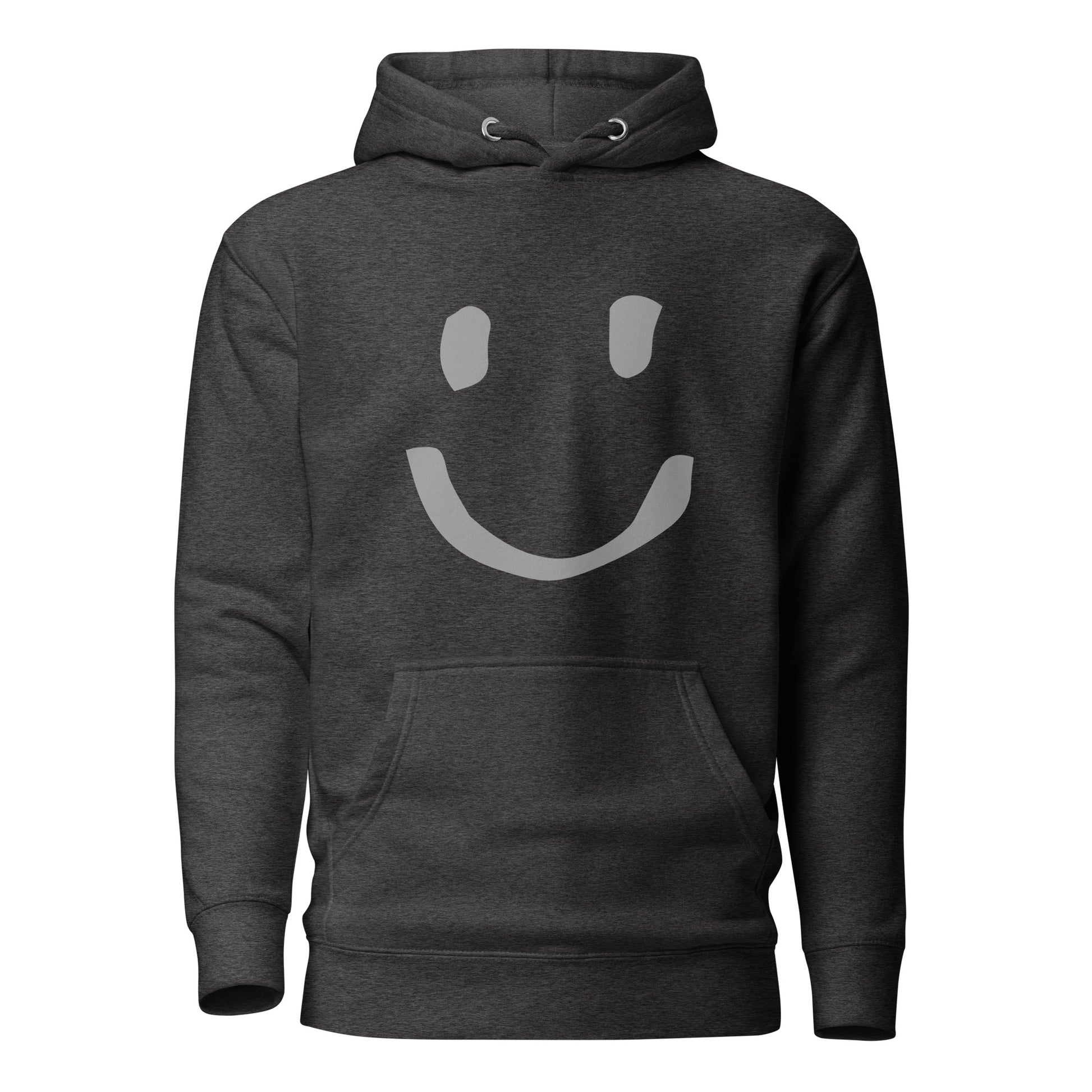 Charcoal Heather Cotton Hoodie Happy Face Painted Printed Modern Fit All Gender Hoodie tailored fit pouch pocket Flat matching draw string