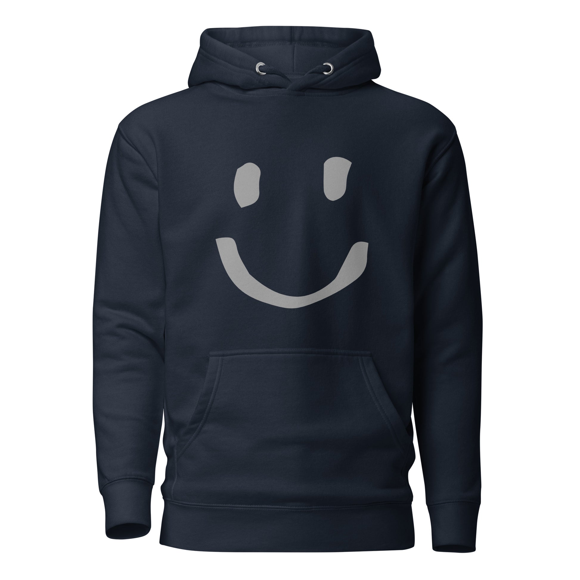 Navy Blazer Blue Cotton Hoodie Happy Face Painted Printed Modern Fit All Gender Hoodie tailored fit pouch pocket Flat matching draw string