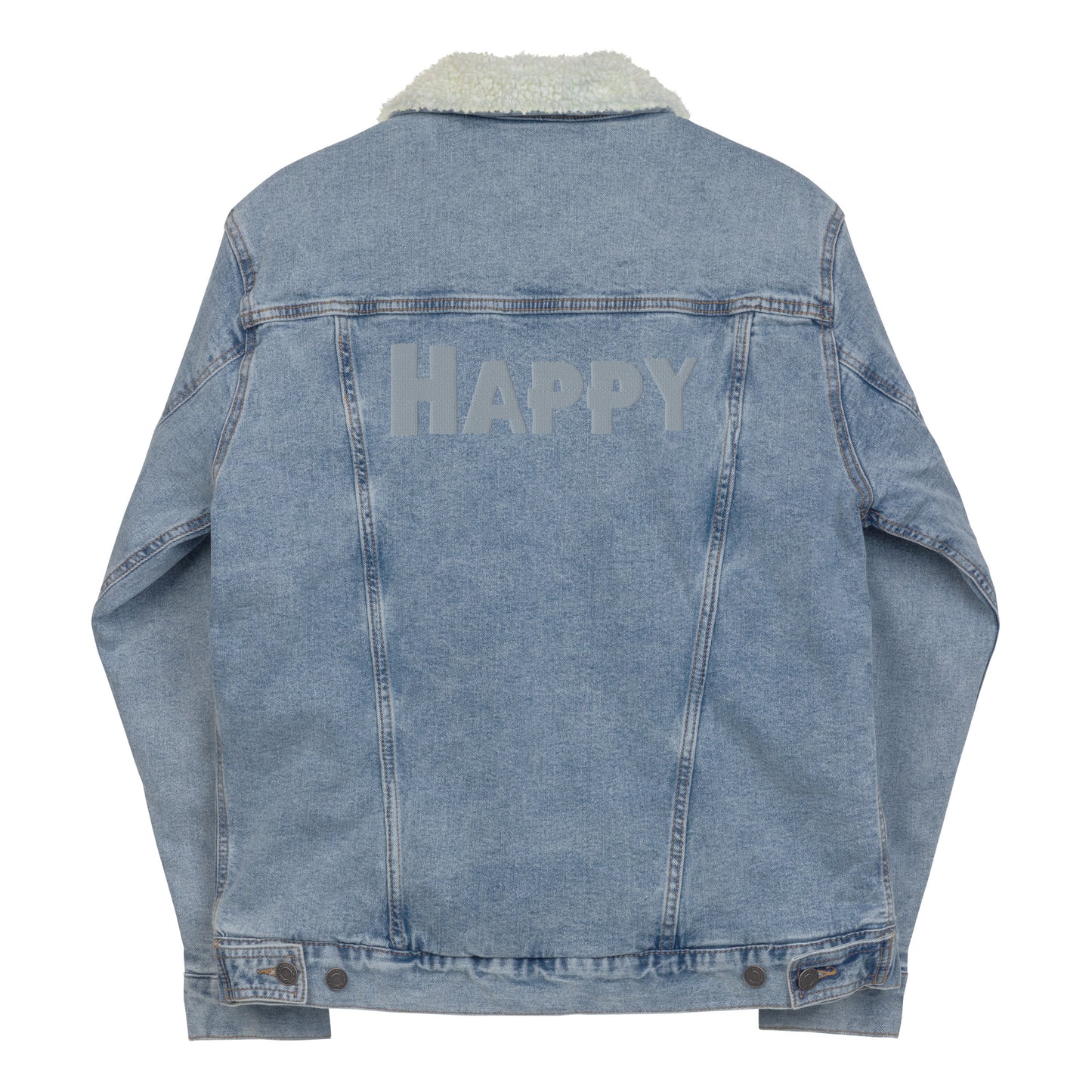 all gender denim jacket back view jean jacket sherpa collar sherpa lined jacket