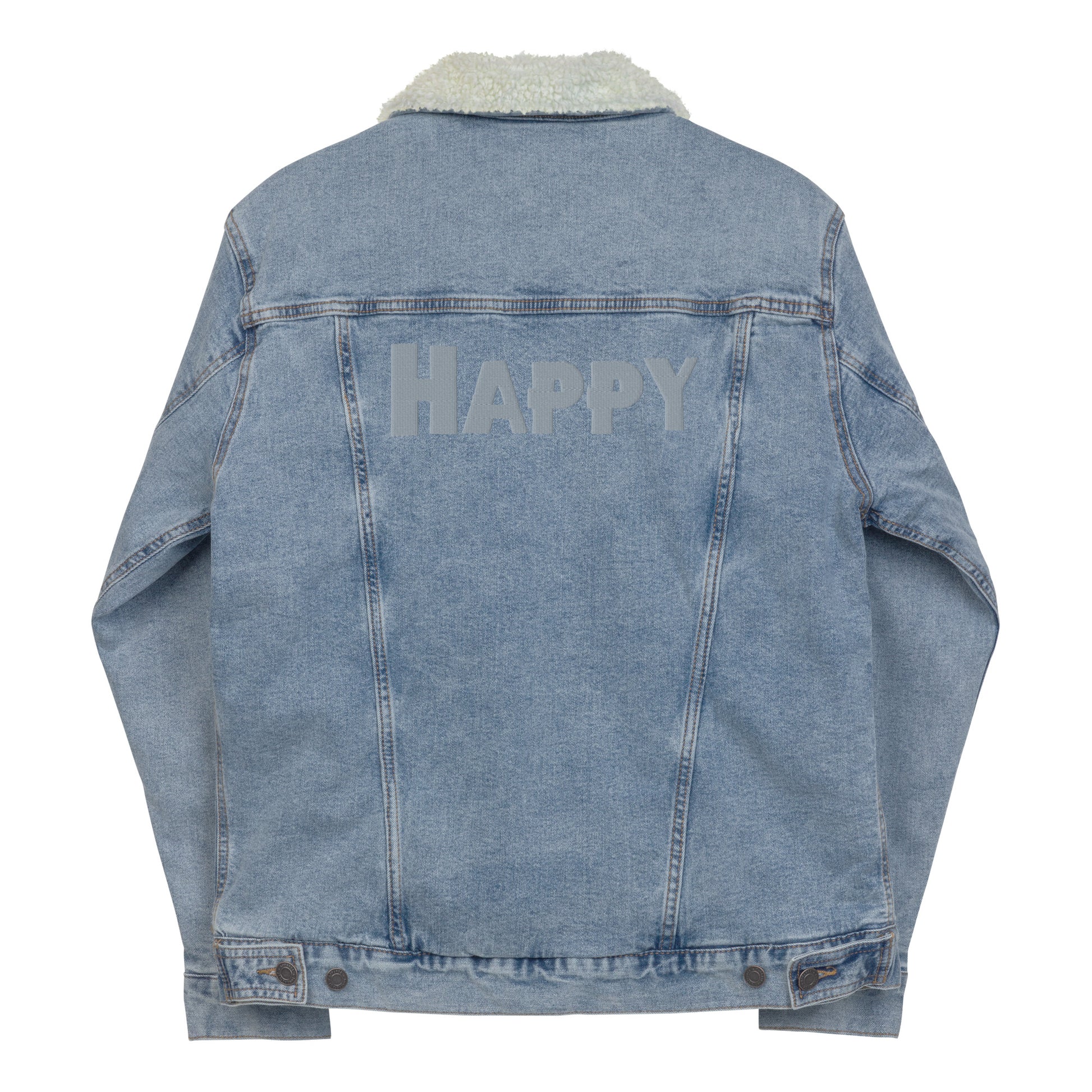 all gender denim jacket back view jean jacket sherpa collar sherpa lined jacket