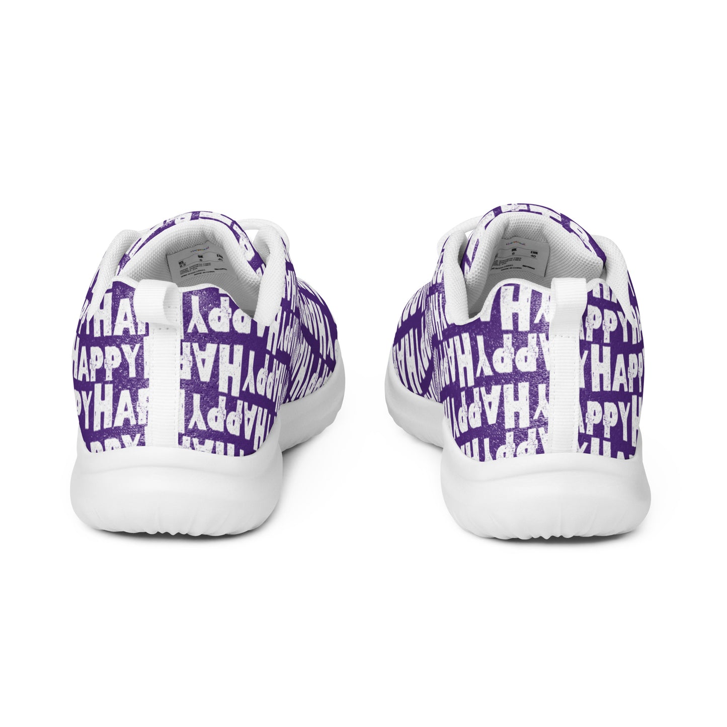 HappyStuff ultralight purple sneakers back view pull tabs soft padded collar Happy Sponge Print womens athletic shoes