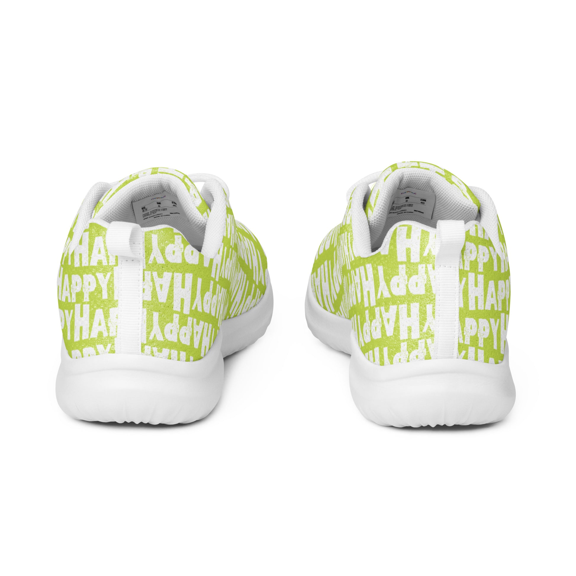 HappyStuff ultralight green sneakers back view pull tabs soft padded collar Happy Sponge Print womens athletic shoes