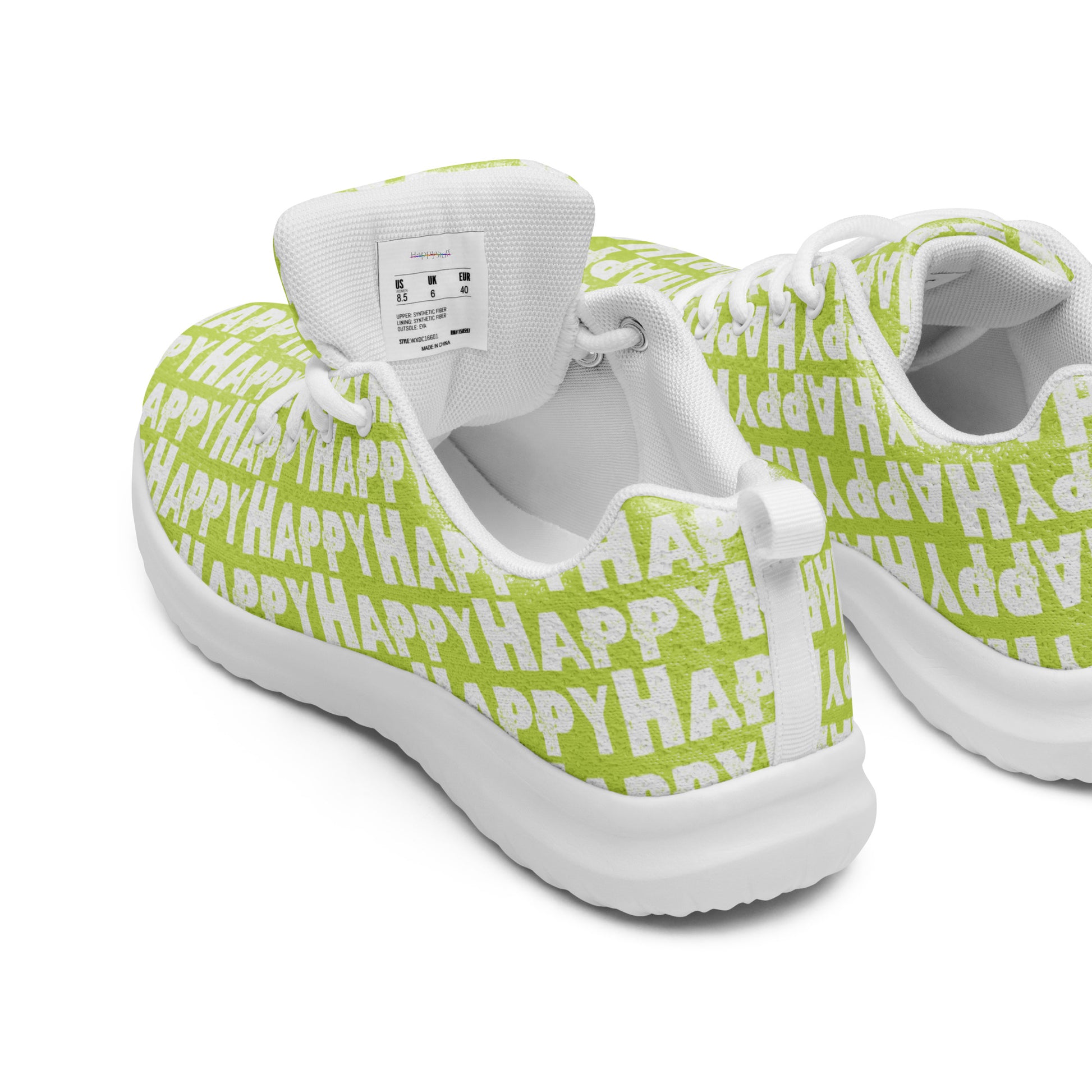 Happy Sponge Print green sneakers peek inside cushy insole soft padded collar breathable lining HappyStuff brand womens athletic shoes