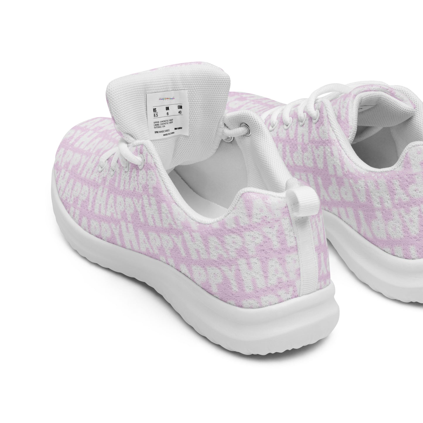 Happy Sponge Print pink sneakers peek inside cushy insole soft padded collar breathable lining HappyStuff brand womens athletic shoes