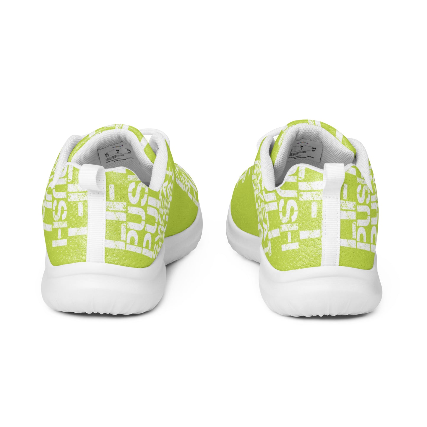 Ultralight green sneakers back view pull tabs padded collar womens athletic shoes white lift push pull sweat repeat happy distress print