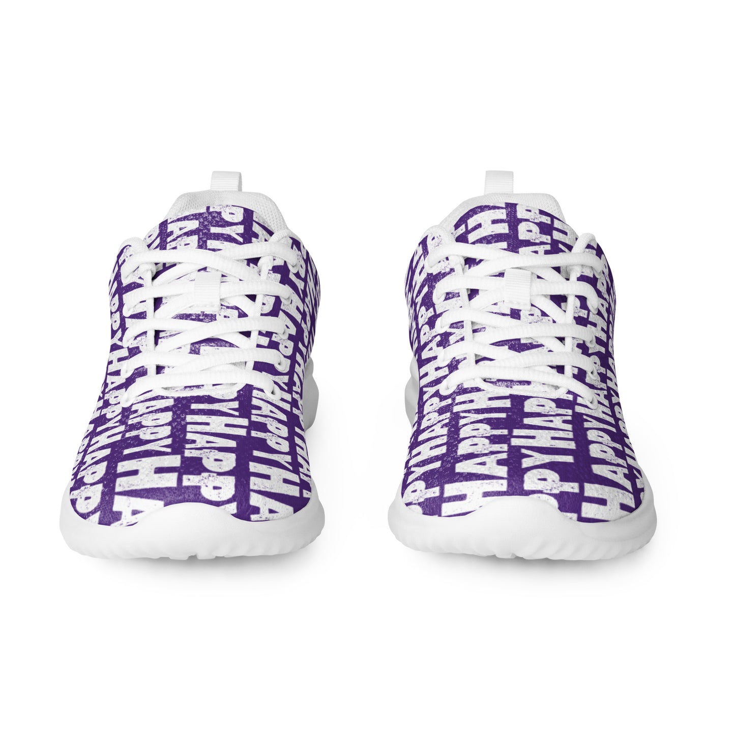 Happy Sponge Print purple sneakers sleek front view rubber tread detail HappyStuff brand lace up womens athletic shoes