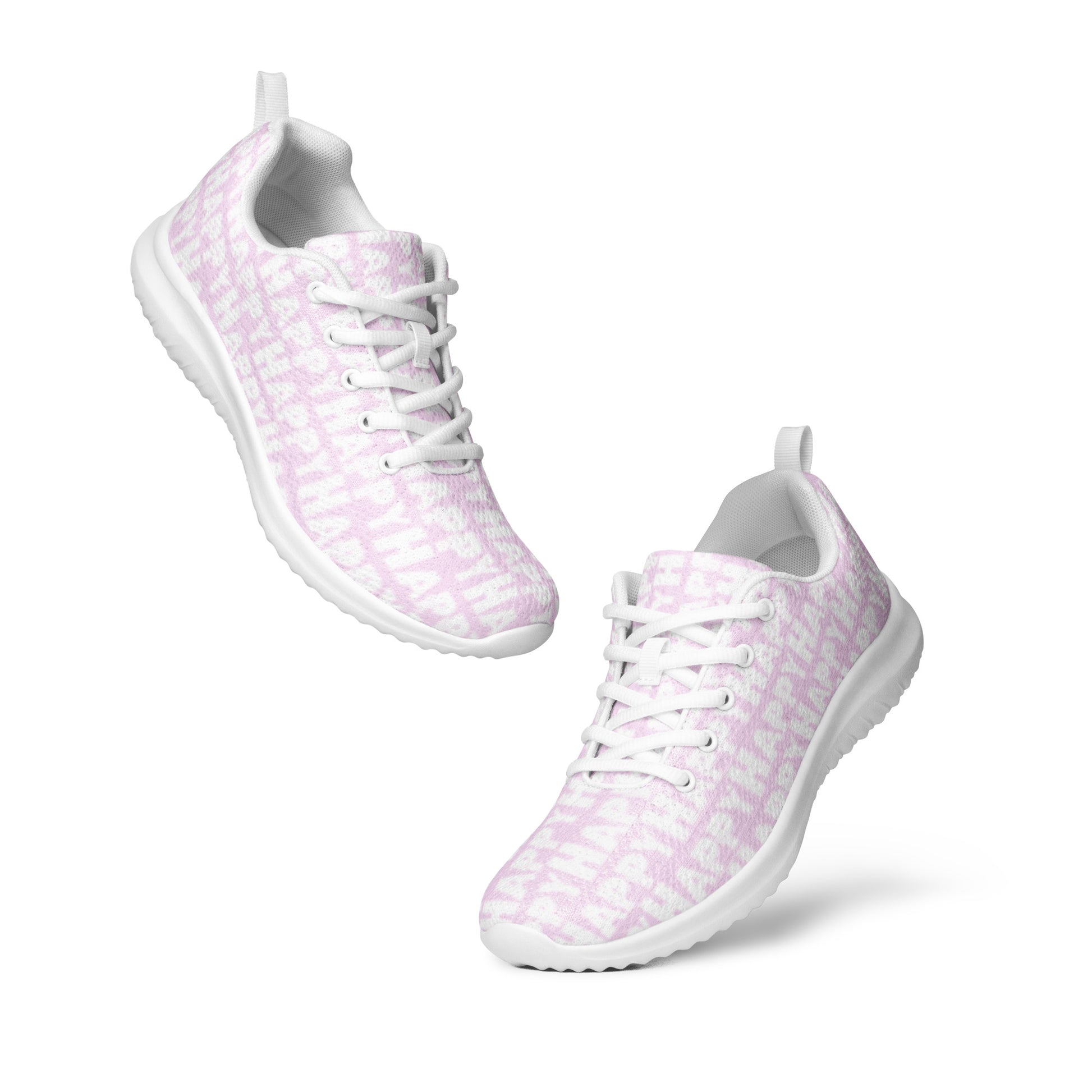 HappyStuff ultralight pink sneakers floating view padded collar pull tabs lace up Happy Sponge Print womens athletic shoes