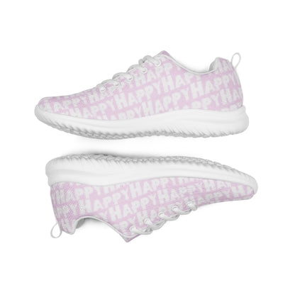 Lightweight pink sneakers flip view grip treads padded collar lace up Happy Sponge Print womens athletic shoes HappyStuff brand