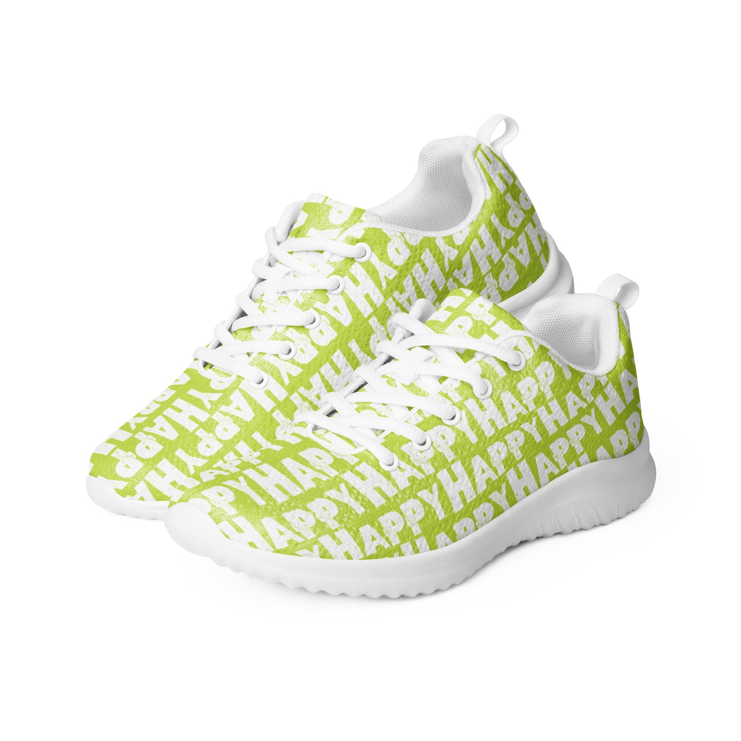 HappyStuff ultralight green sneakers padded collar pull tabs lace up Happy Sponge Print womens athletic shoes side by side